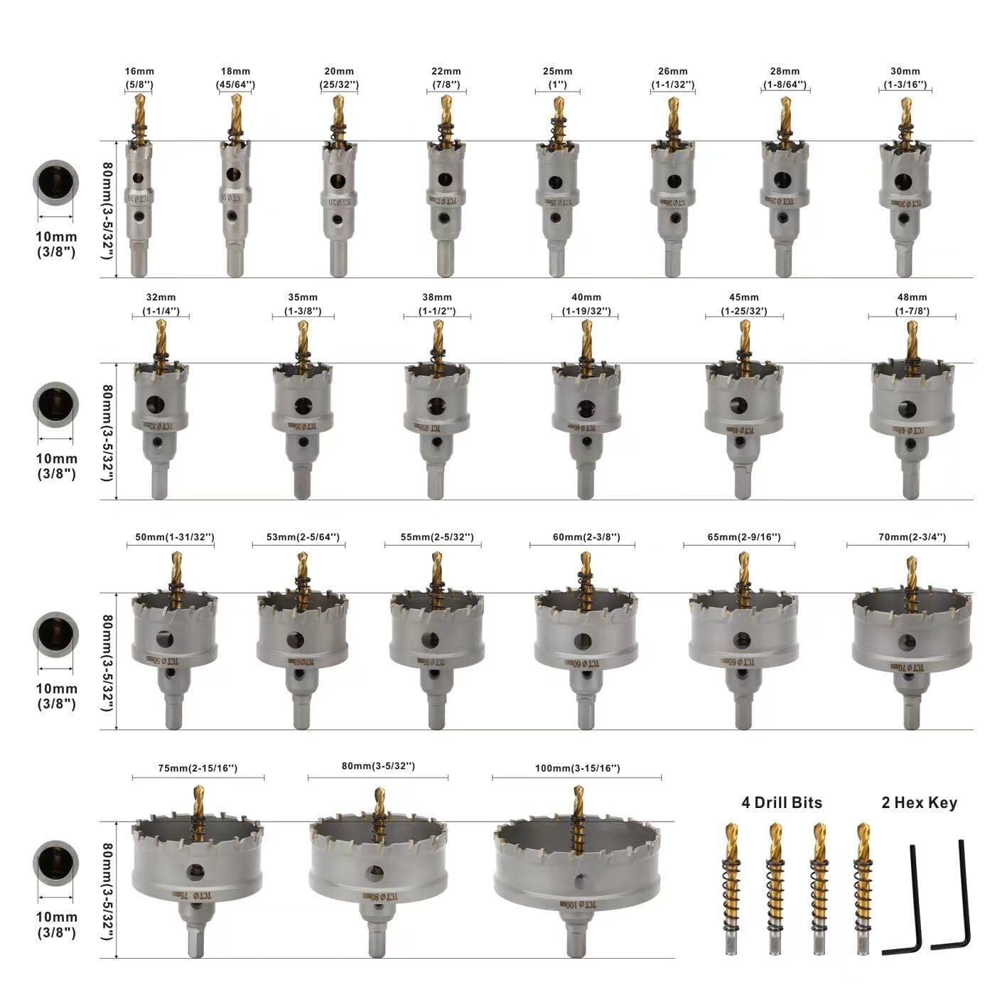 Compact 27PCS Hole Saw Set with Tungsten Carbide Bits for Steel & Iron Drilling