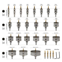 Load image into Gallery viewer, Compact 27PCS Hole Saw Set with Tungsten Carbide Bits for Steel &amp; Iron Drilling