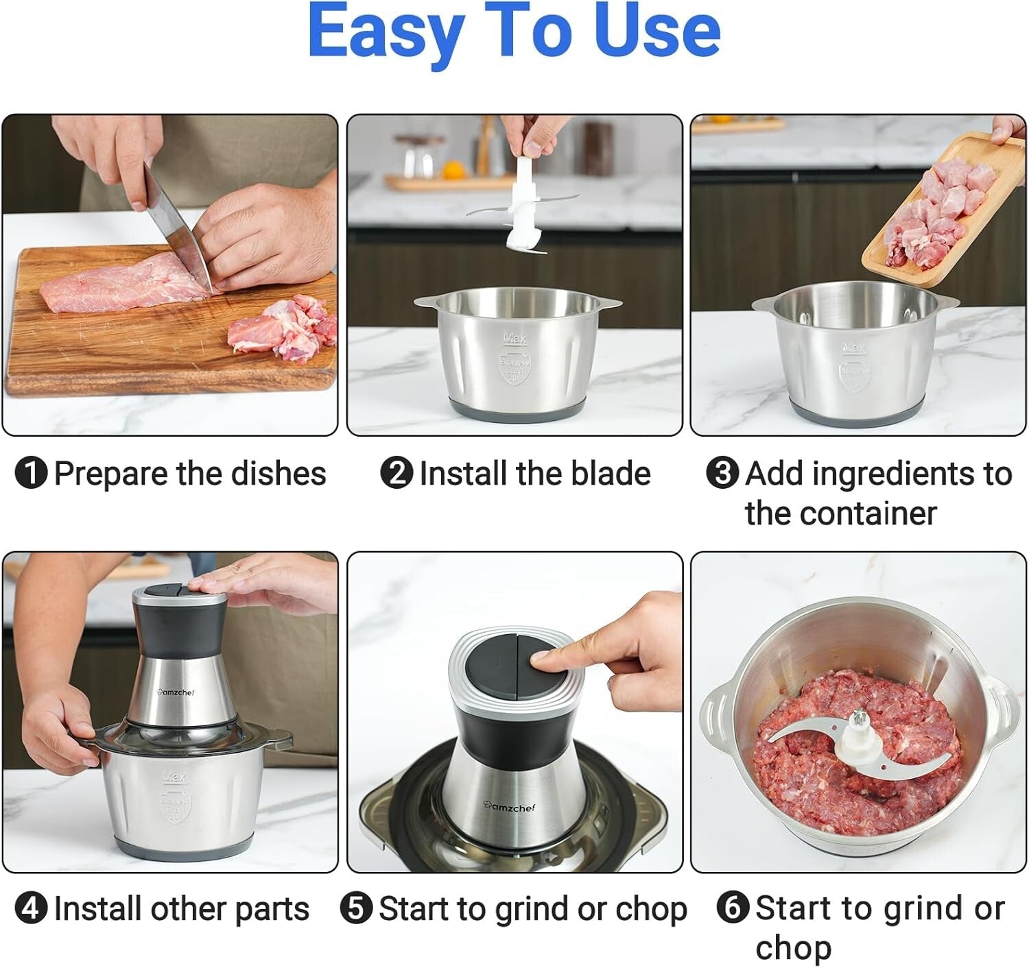 Compact 500W Electric Meat Grinder with Safety Features & Dishwasher Safe Design