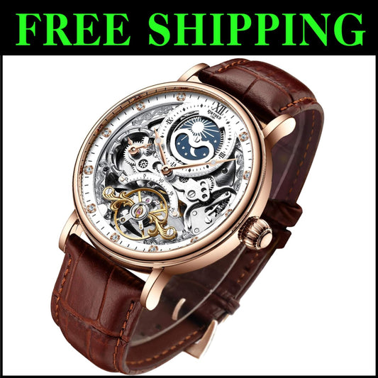 Men's Moon Phase Luminous Automatic Watch - Stylish, Waterproof & Battery-Free