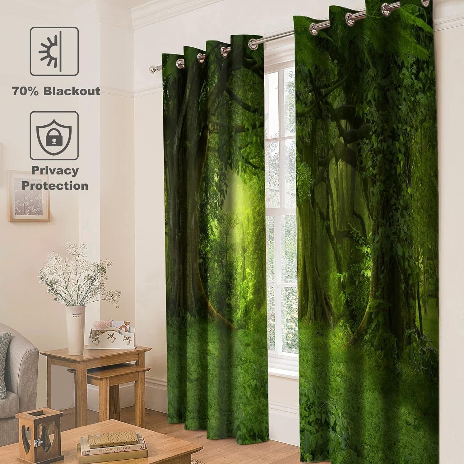 Forest Green Tree Blackout Curtains for Bedroom & Living Room - 2 Panels 52"x84"
