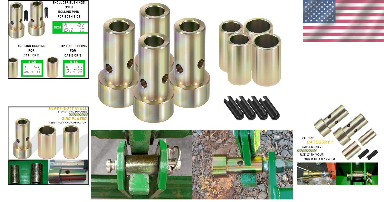 2 Pairs of Quick Hitch Adapter Bushings for Category 1 Tractor Implements