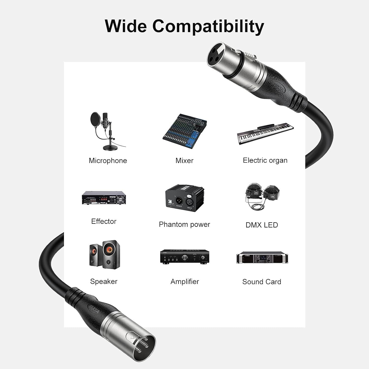 50ft 2 Pack XLR Cables - Flexible, High-Quality 3-Pin Balanced Microphone Wire