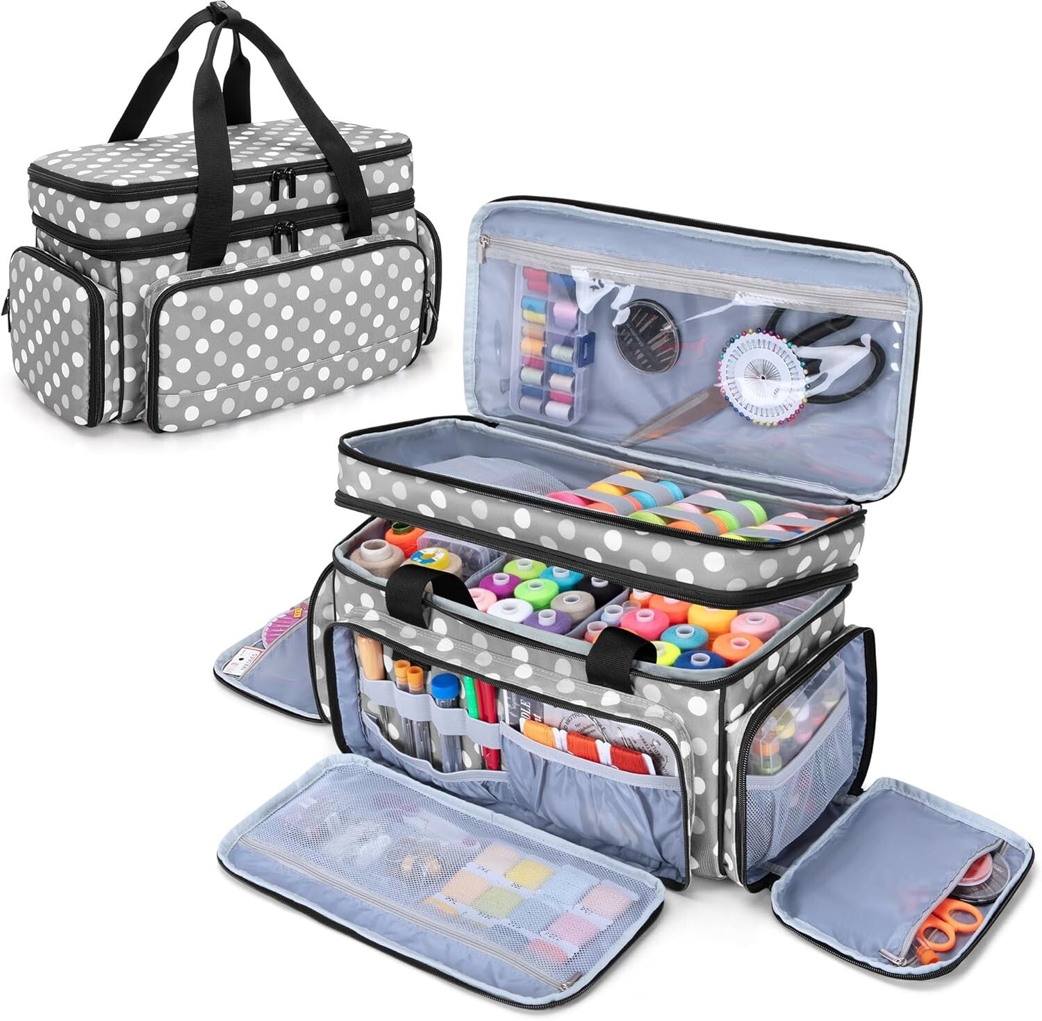 Durable Heavy-Duty Sewing Supplies Organizer Bag with Clear Pocket and Dividers