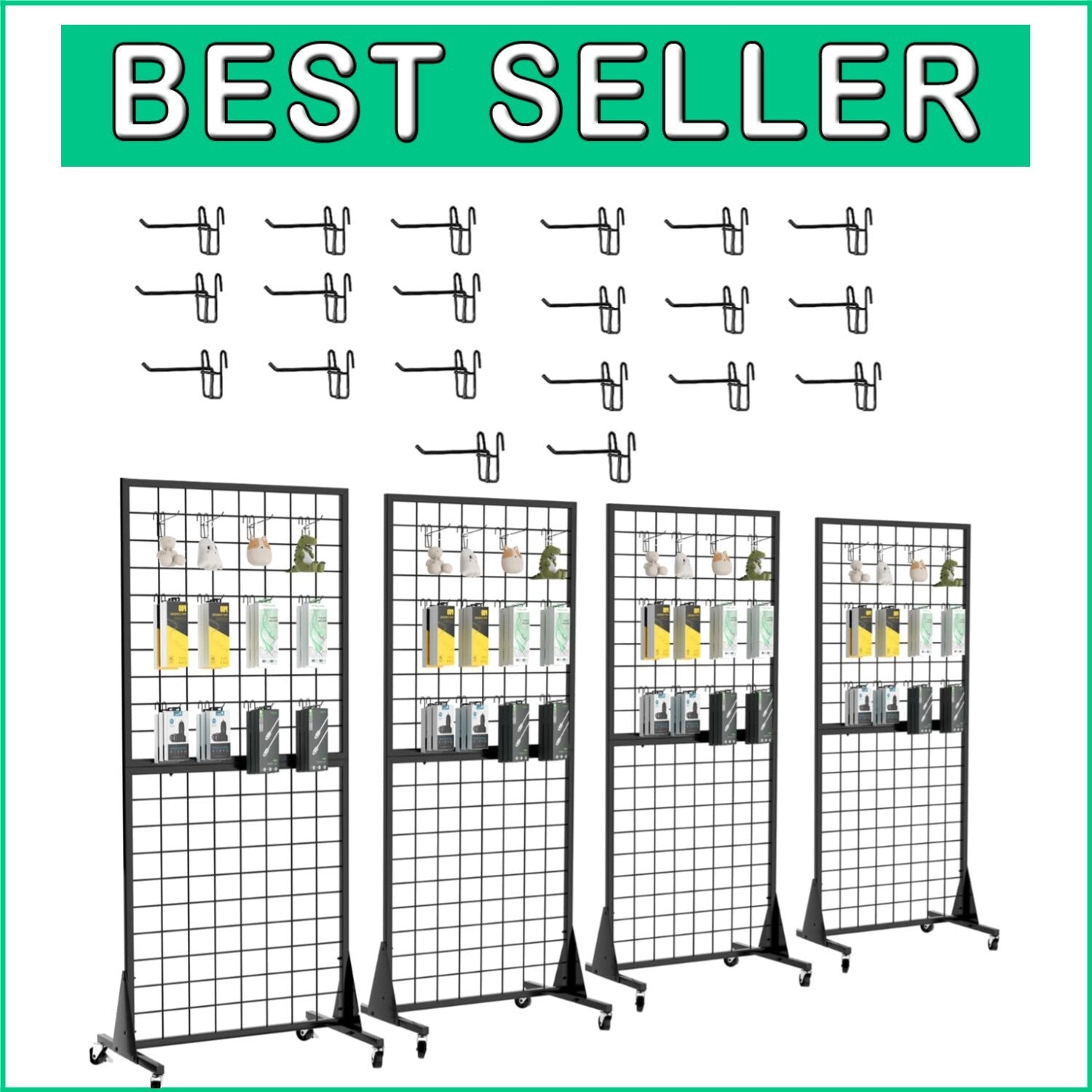4-Pack Heavy-Duty Gridwall Display Stands with Triangle Base - Retail Essential