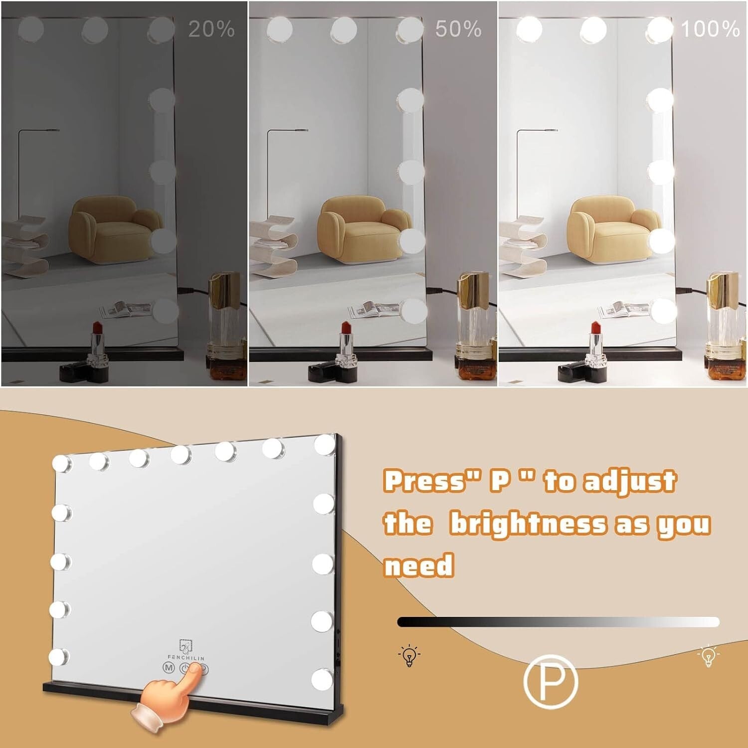 Elegant Vanity Mirror with Adjustable Brightness & 10X Magnification - Black