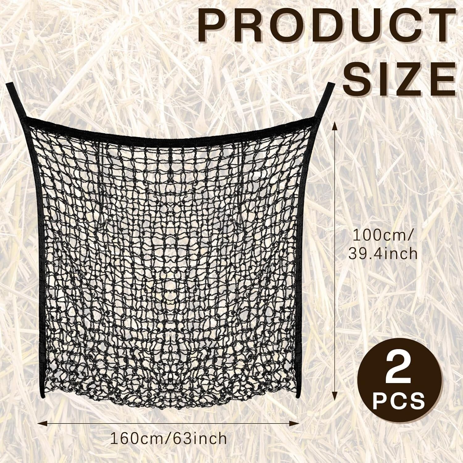 2-Pcs Slow Feed Hay Net Feeder Bags for Healthy Horse & Goat Feeding - 63x40in