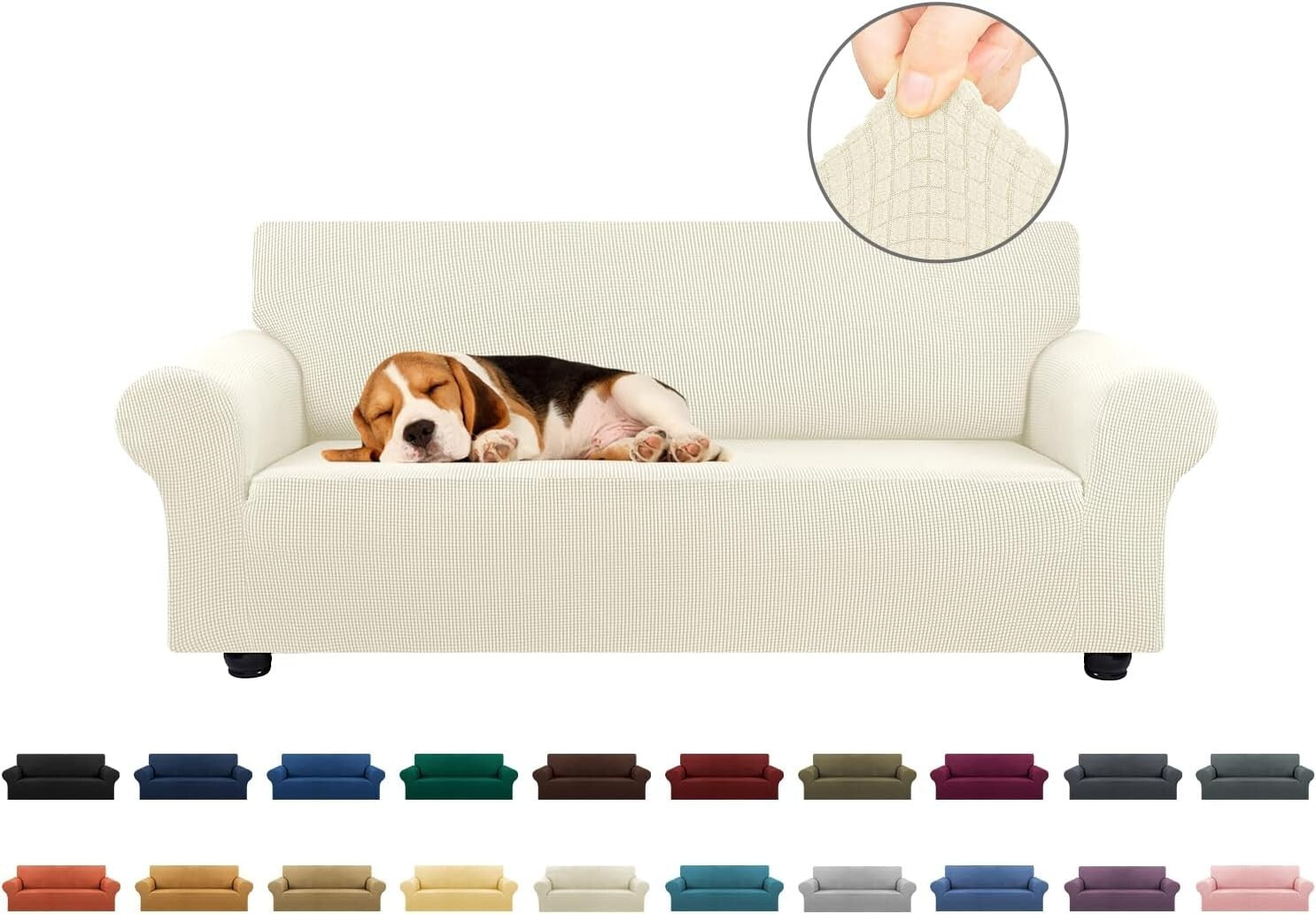 Wrinkle-Resistant Stretch Sofa Slipcover - Beige for Kids and Pet-Friendly Homes