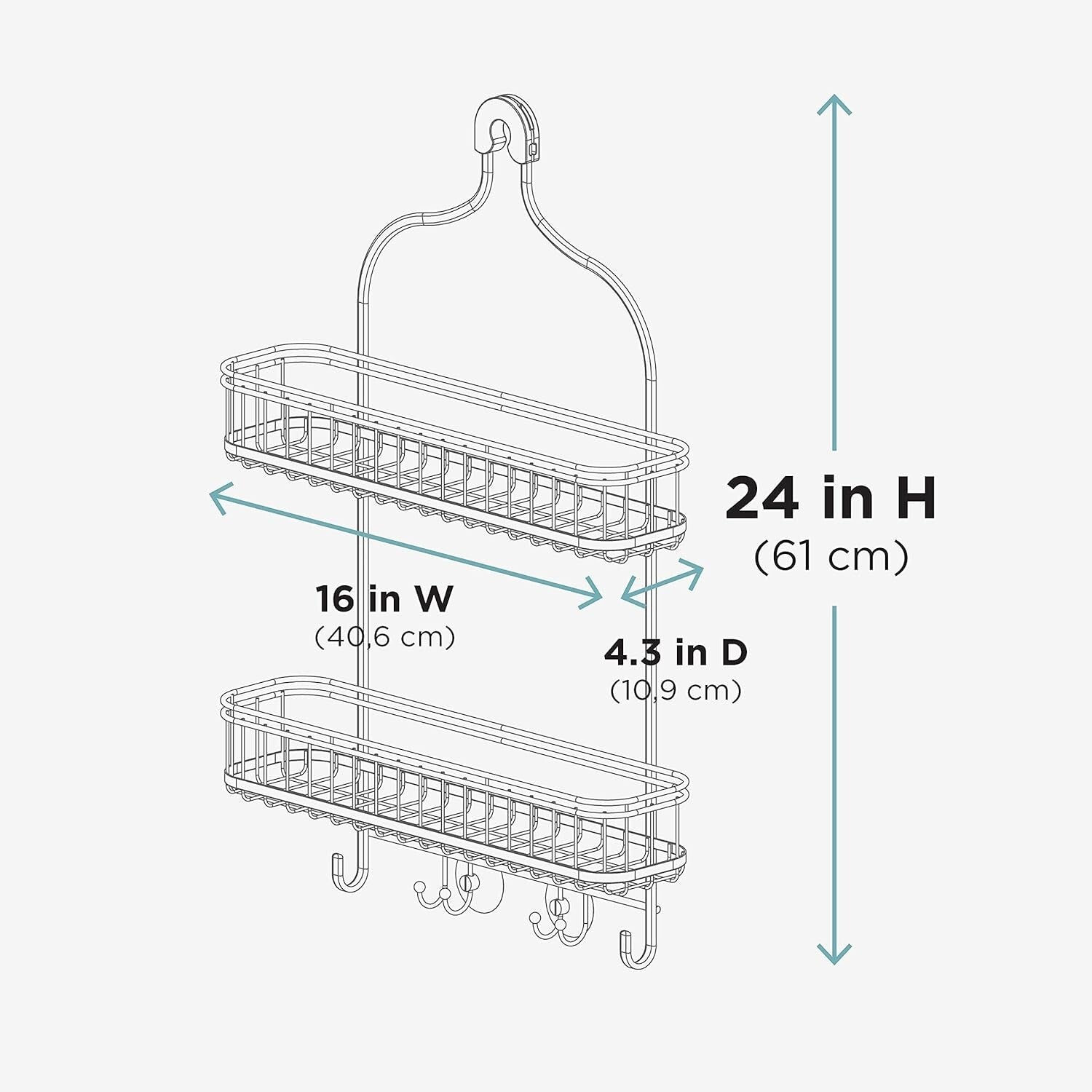 Elegant Rust-Resistant Shower Caddy with Extra Wide Shelves & Hooks - Bronze