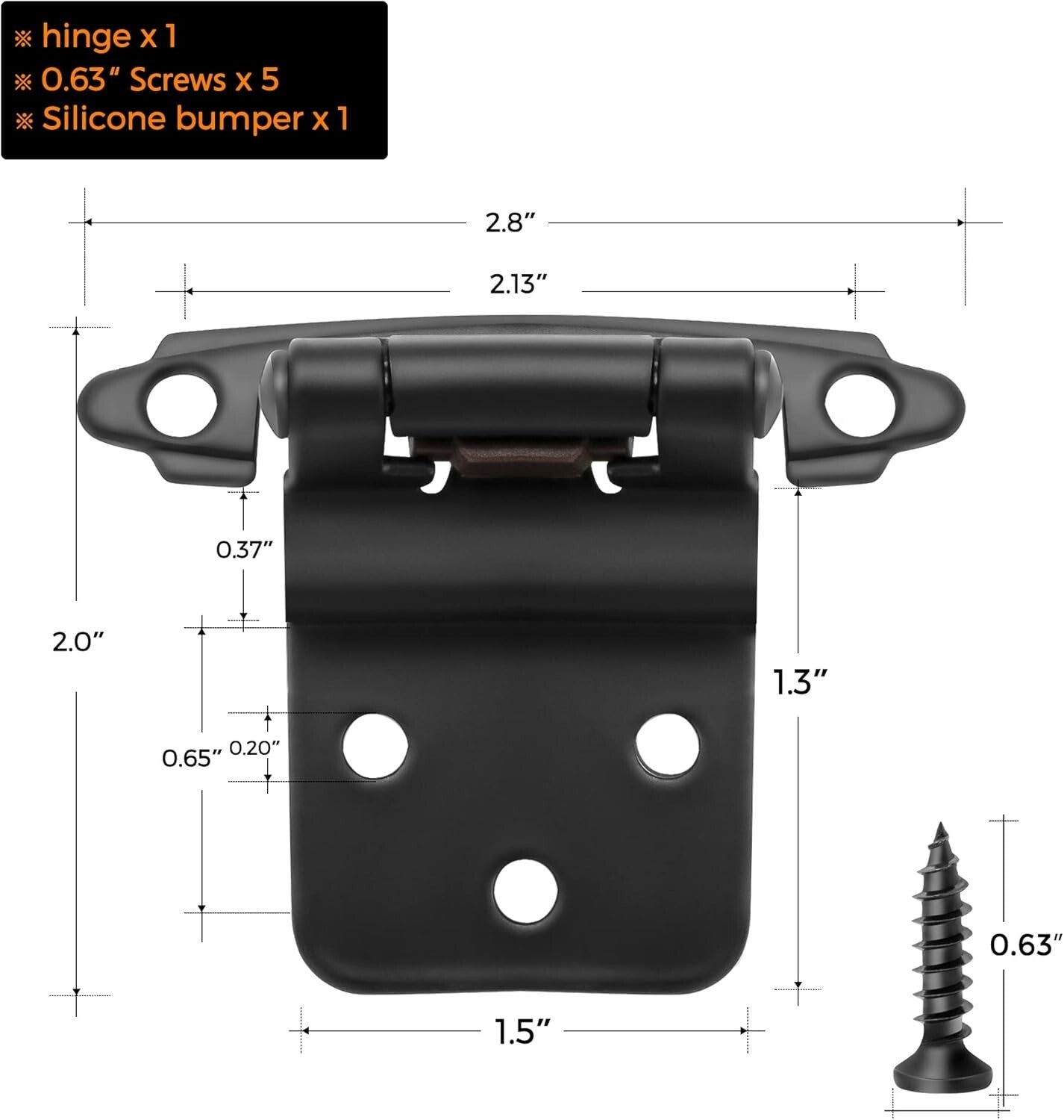 Easy Install 3/8" Inset Cabinet Hinges with Soft Close - 60 Matte Black Pieces