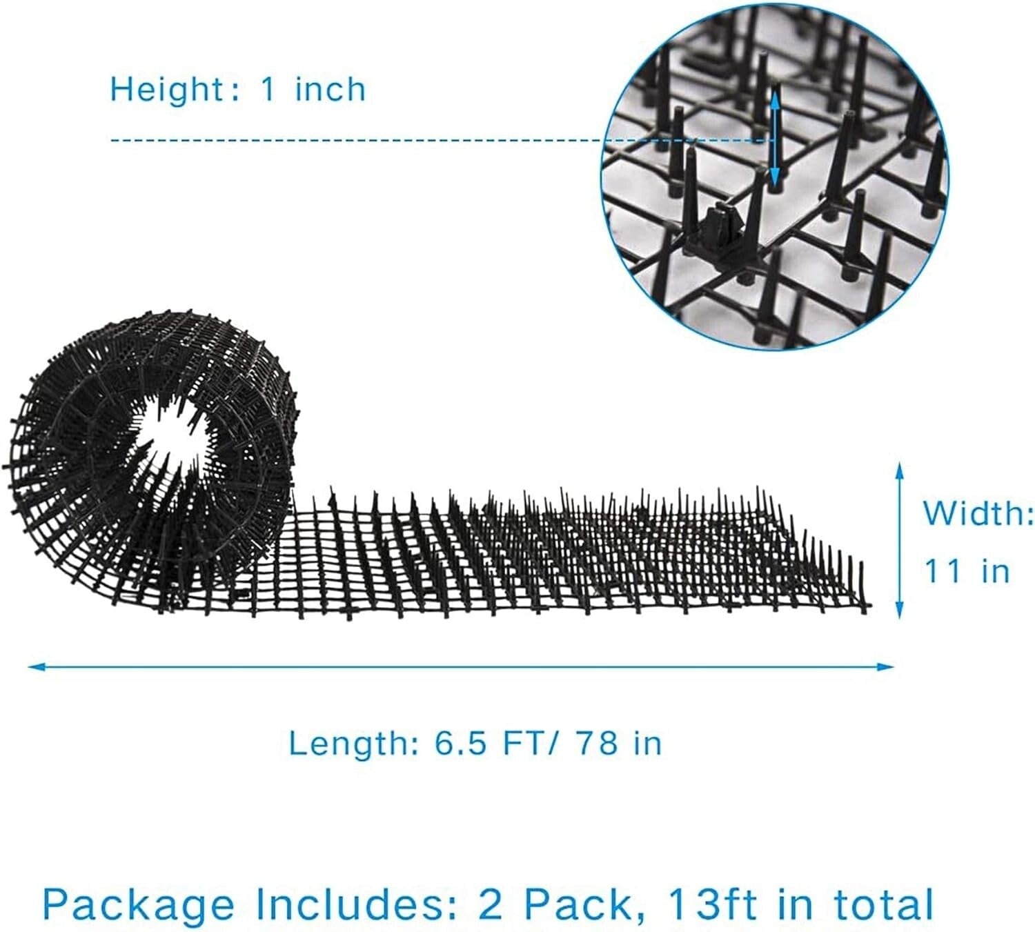 2-Piece 6.5ft Humane Cat Mat - Effective Spike Deterrent for Gardens & Surfaces