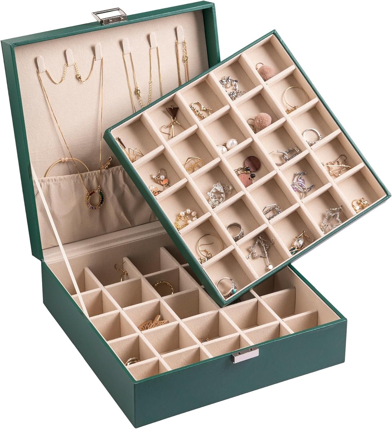 Stylish Dustproof Jewelry Case with 50 Slots for Earrings, Necklaces & Bracelets