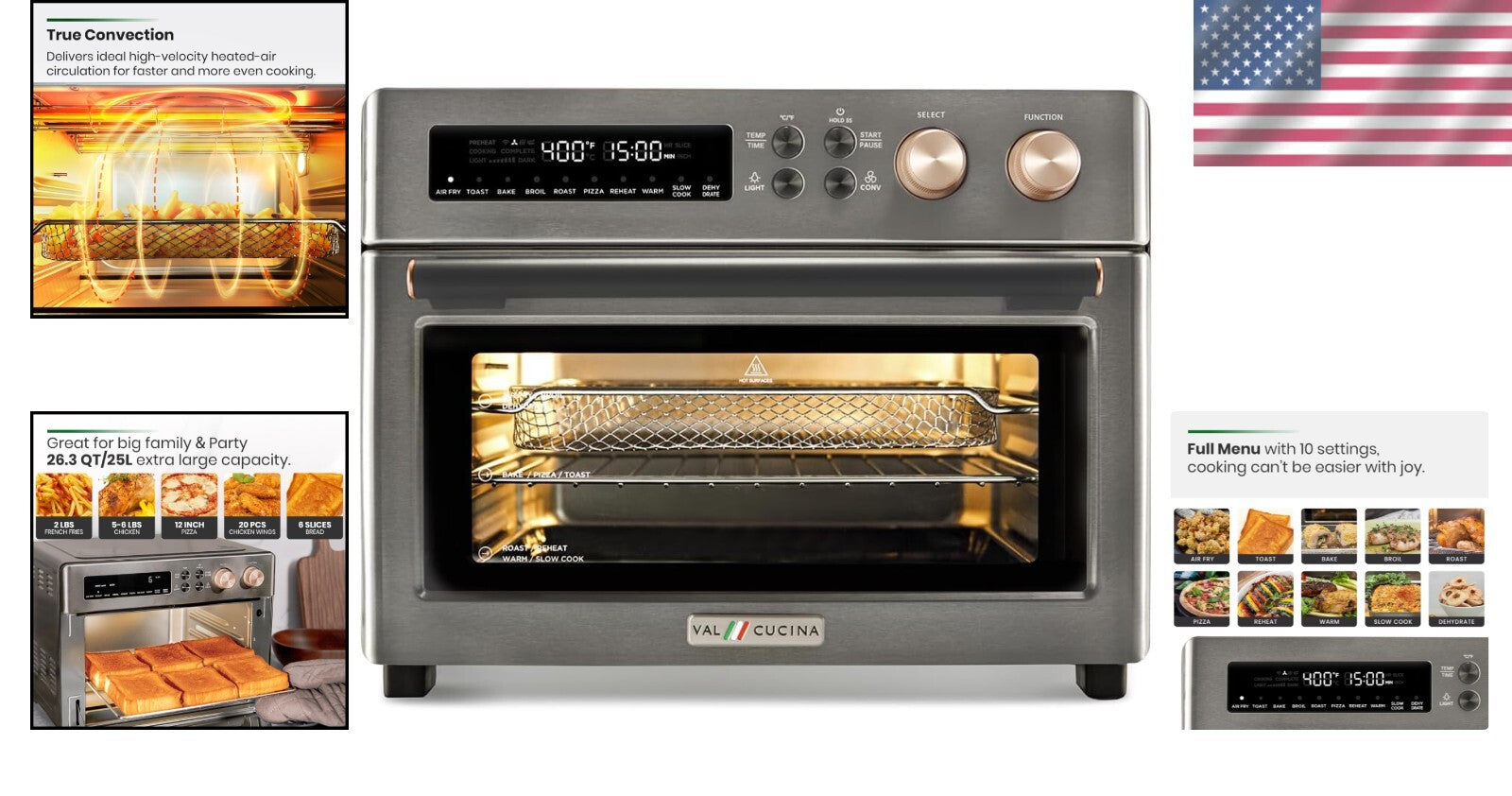 Extra Large Infrared Air Fryer with 10 Functions - 6-Slice Capacity, Easy Clean