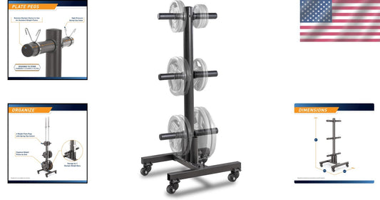 Sturdy Alloy Steel Weight Plate Tree with Transport Wheels - 300 lb Capacity