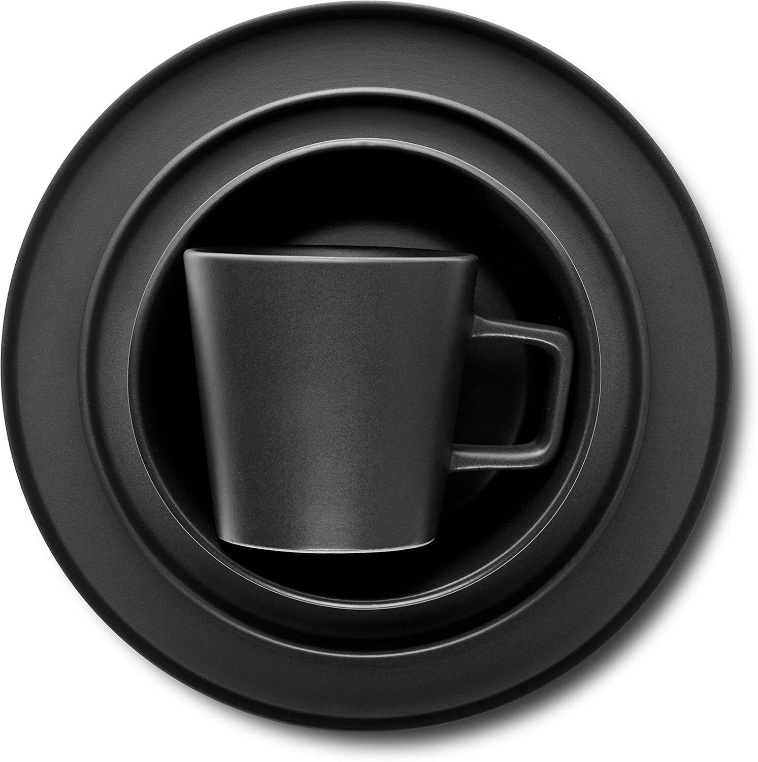 Chic 16-Piece Black Matte Dinnerware Set with Ergonomic Mugs - Durable Stoneware