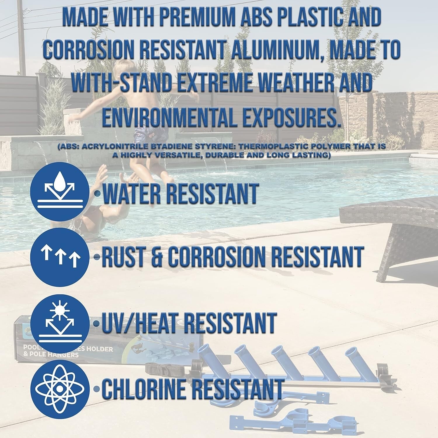 Organize Your Pool Area: Weatherproof Accessories Holder with Pole Support