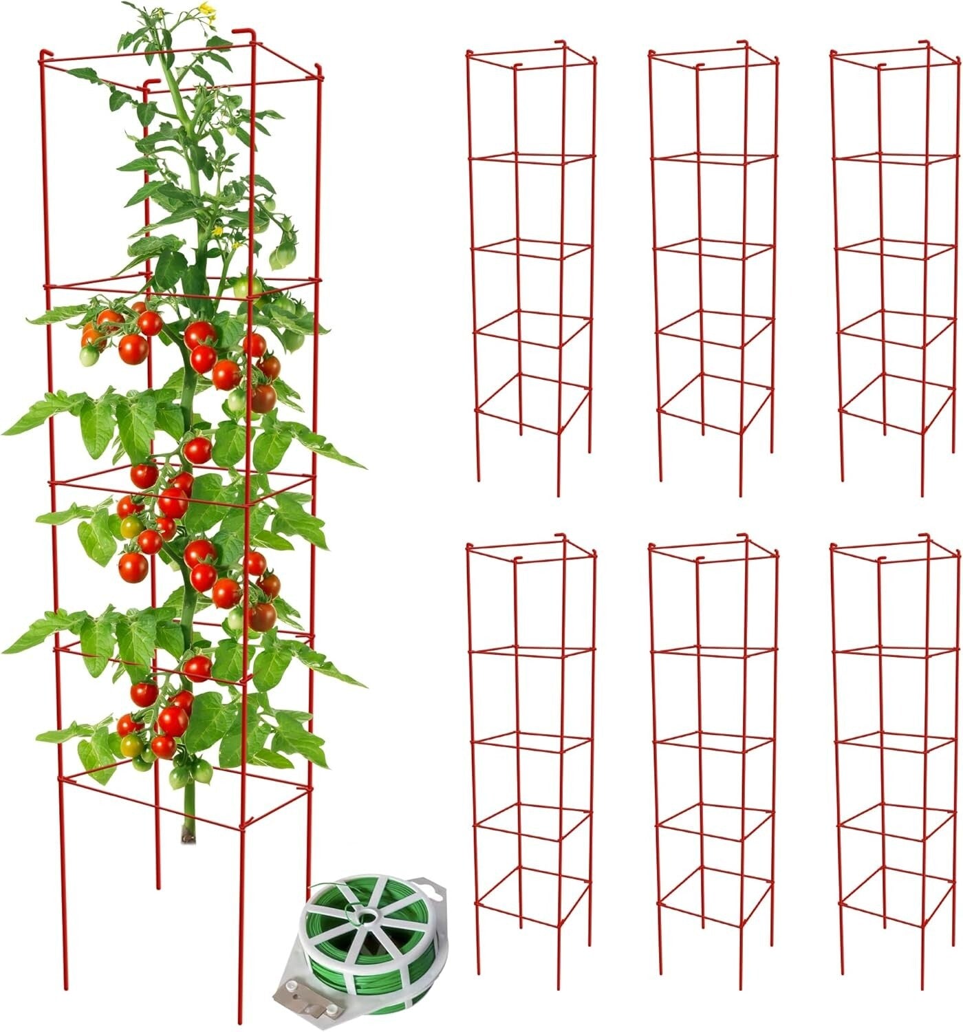 Rust-Resistant 6-Pack Tomato Cages - 57-Inch Metal Support for Climbing Plants