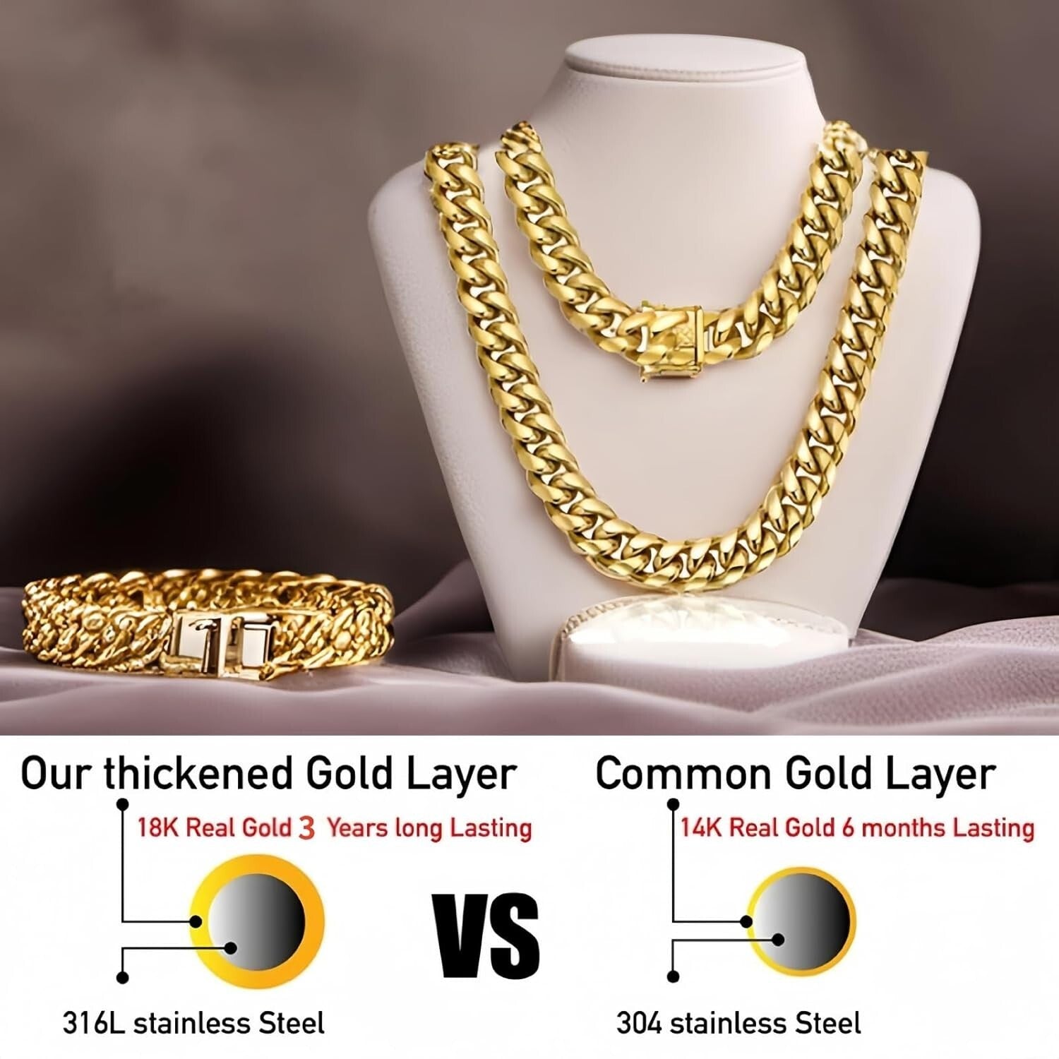 15mm Miami Cuban Link Chain Necklace - 18k Gold Stainless Steel - Stylish Unisex