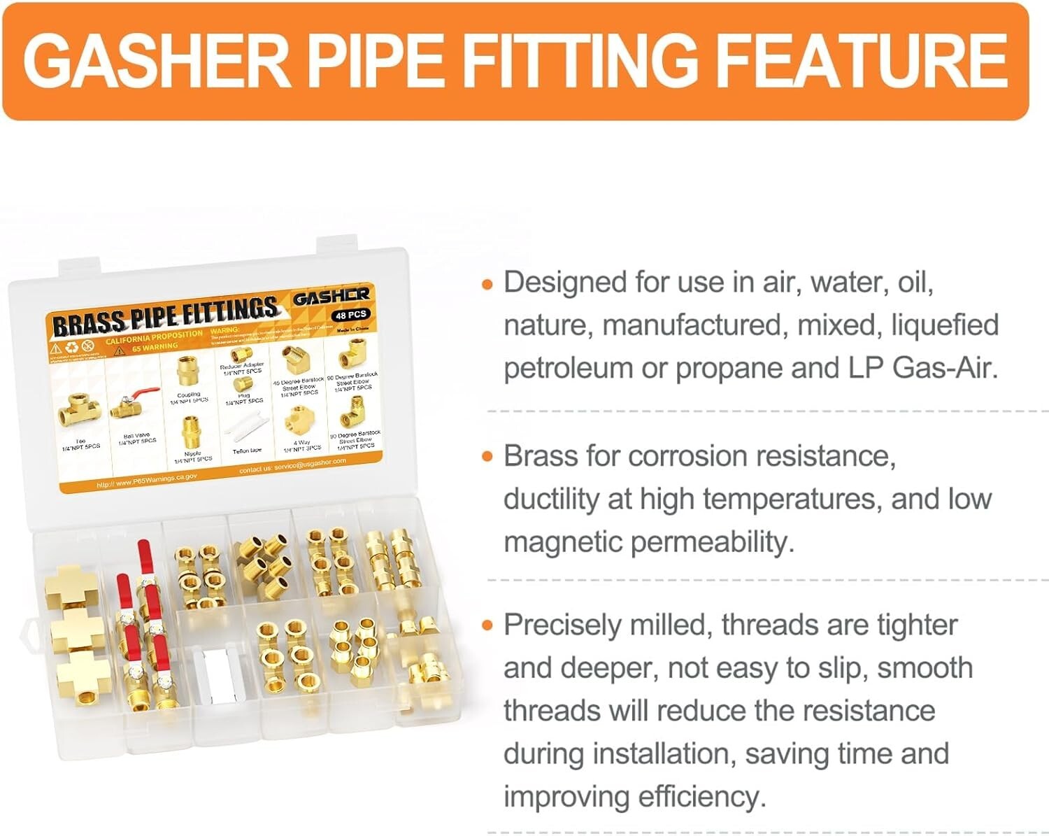 48-Piece Brass Pipe Fitting Kit – Complete Set for Reliable Plumbing Projects