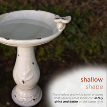Load image into Gallery viewer, 25" Antique Ceramic Birdbath with Bird Figurines - Rustic Outdoor Décor