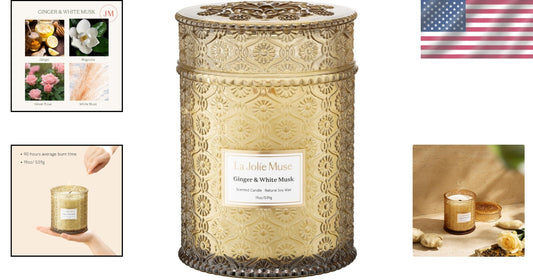 Artistic 19oz Ginger & White Musk Candle - Clean, Vegan Luxury Home Fragrance