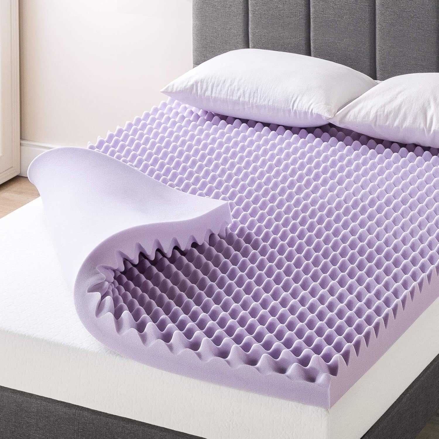 Egg Crate King Size Memory Foam Topper with Lavender Infusion for Relaxing Sleep