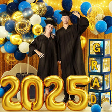 Load image into Gallery viewer, Blue Gold Graduation Party Essentials - 86 PCS LED Lights, Balloons &amp; Backdrop