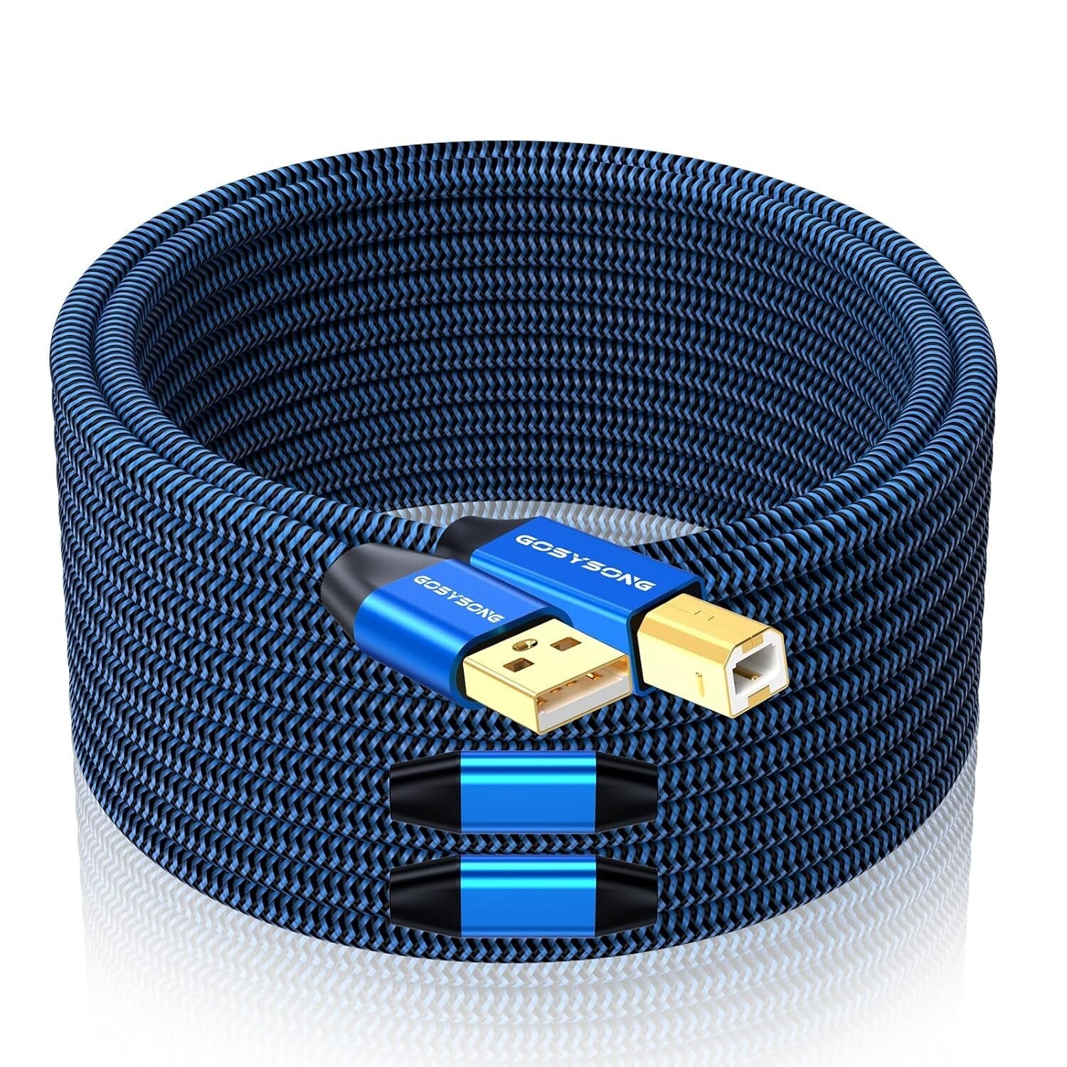 Durable 60ft Braided USB 2.0 Printer Cable - Type A to B, Tangle-Free Design