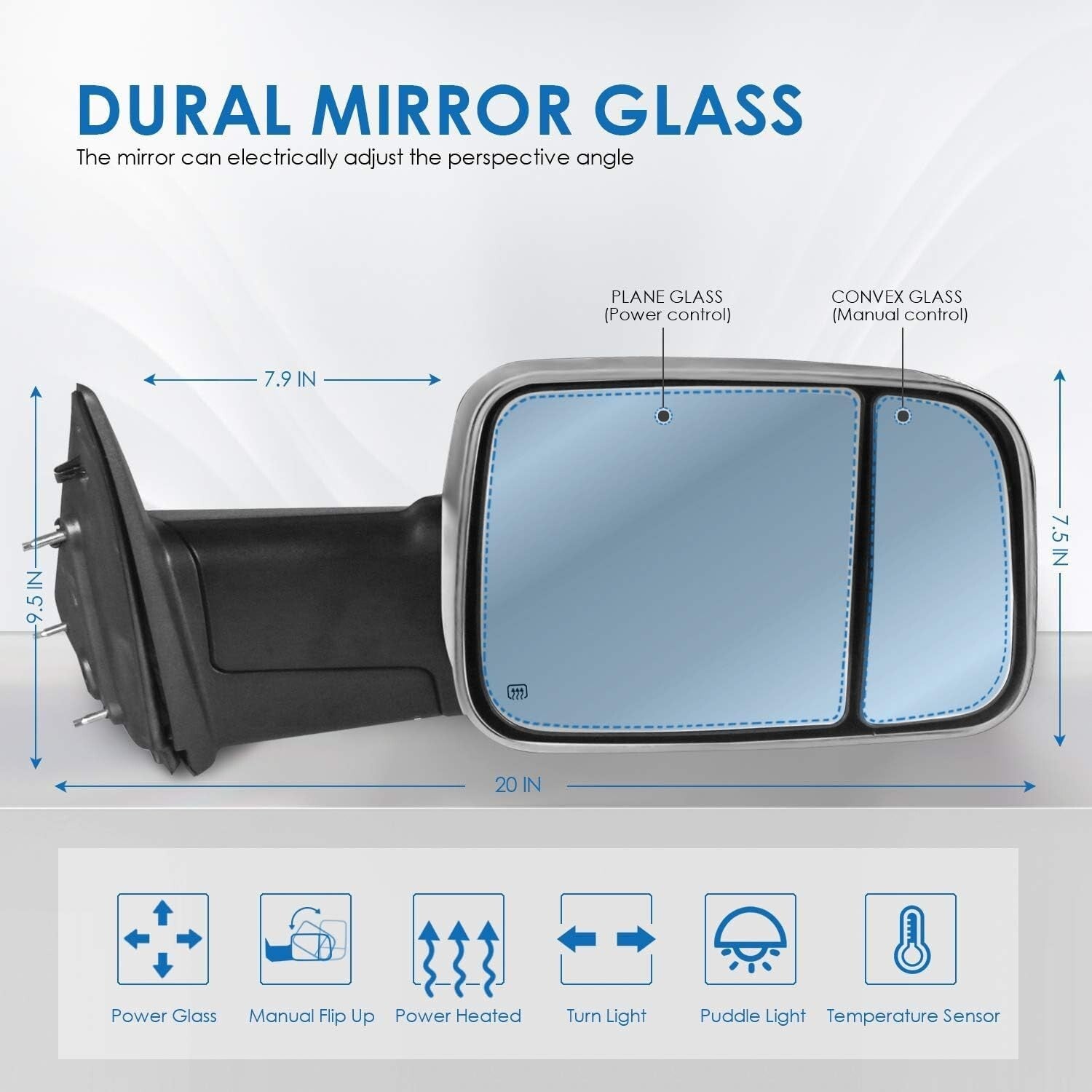 Premium Heated Towing Mirrors with Puddle Lights for 2009-2023 Ram 1500 Classic