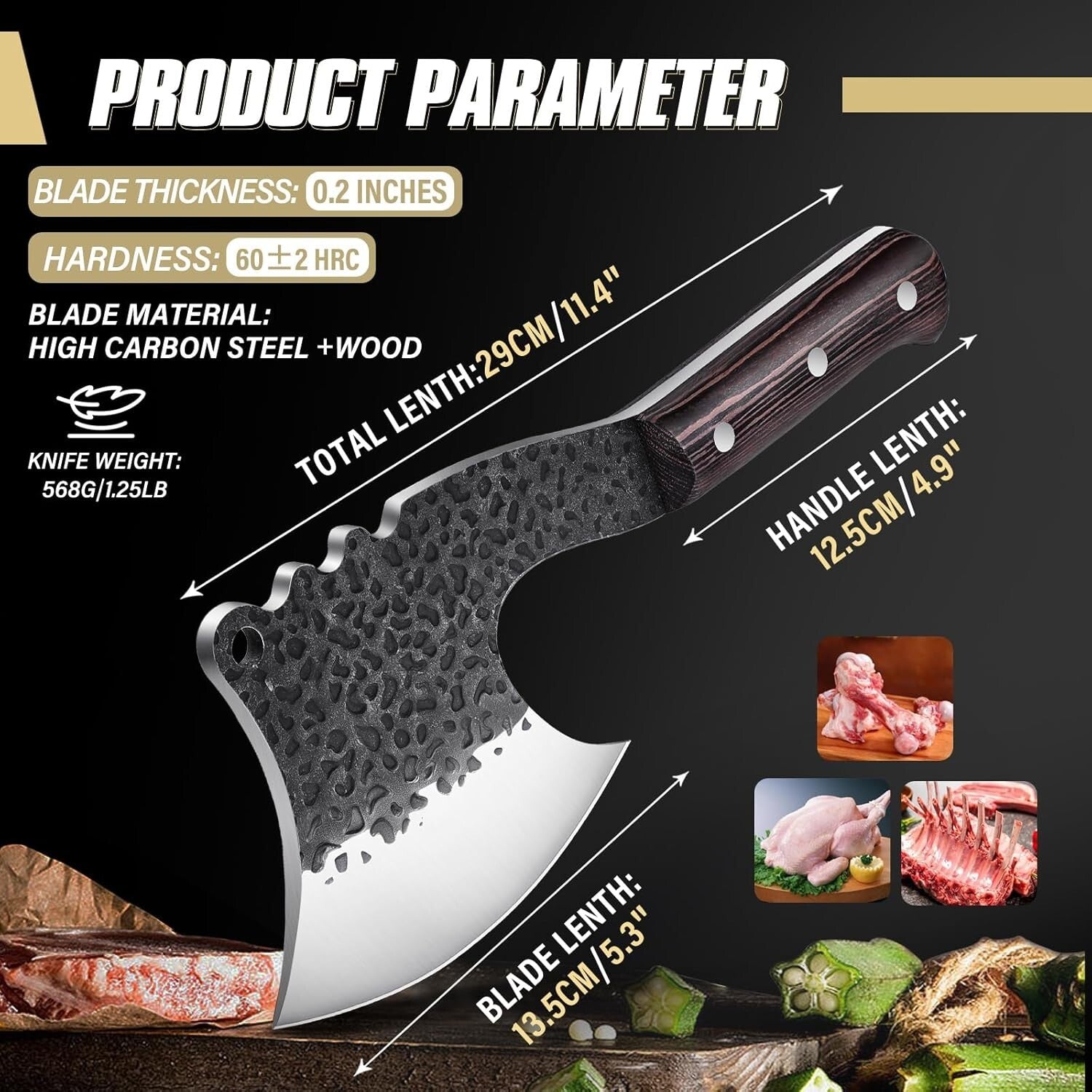 High Carbon Steel Bone Chopper with Pear Wood Handle - Ultimate Butcher Knife