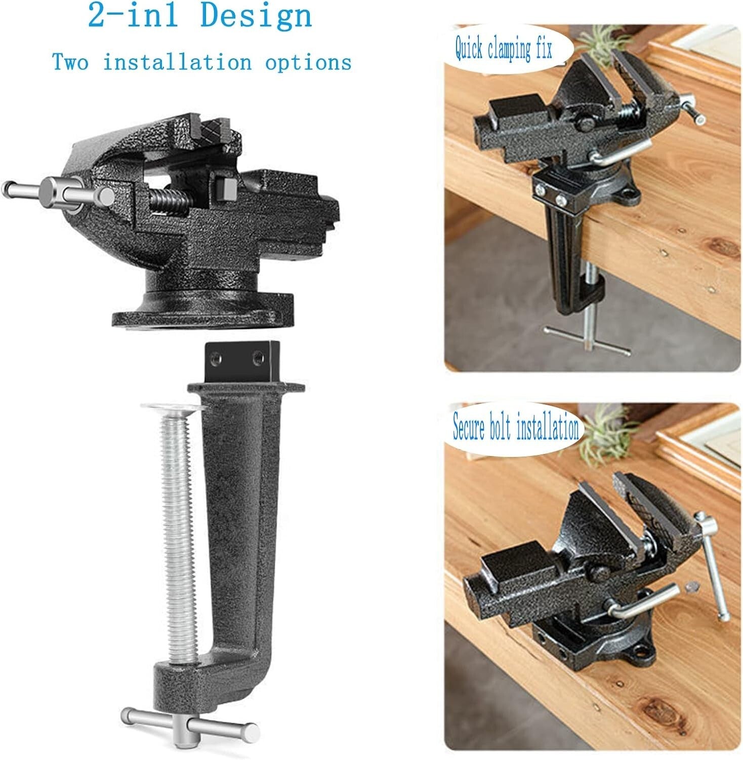 3.3" Table Vise - Heavy-Duty Alloy Steel with Quick Release & Swivel Base