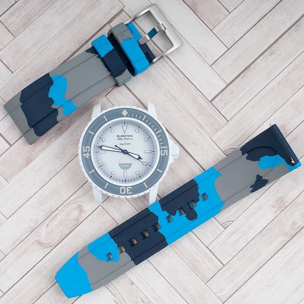 Stylish Quick Release Watch Strap - FKM Rubber in Dark Blue, Light Blue, & Gray