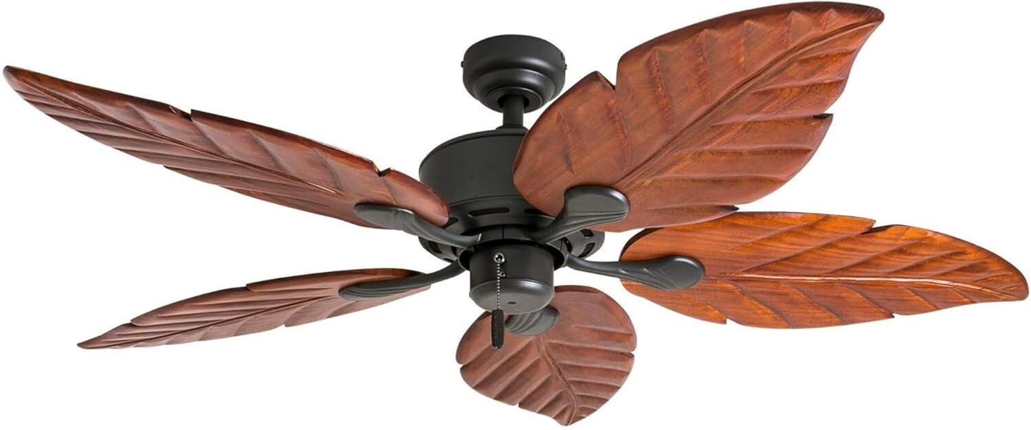 Elegant 52" Pull Chain Ceiling Fan with Reversible Airflow - Hand-Carved Design