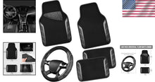 Load image into Gallery viewer, Carbon Fiber Black Steering Wheel Cover &amp; Waterproof Car Mats for All Vehicles