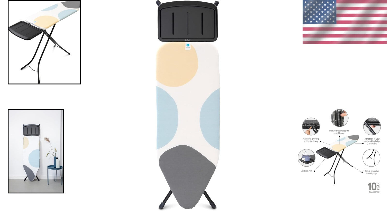 Sturdy XL Ironing Board with Child Lock & Transport Lock - Ideal for Steam Units