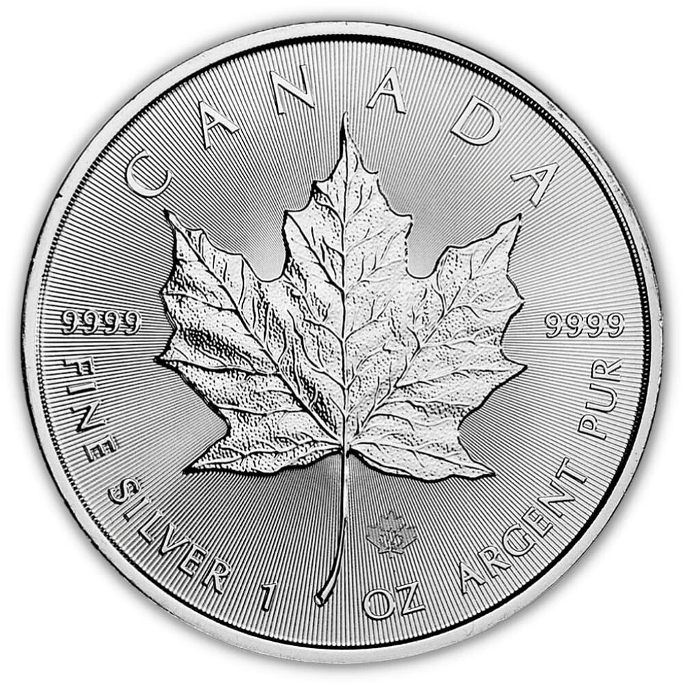 Lustrous Canadian Silver Maple Leaf Coin - $5 Brilliant Uncirculated, 1 Troy Oz