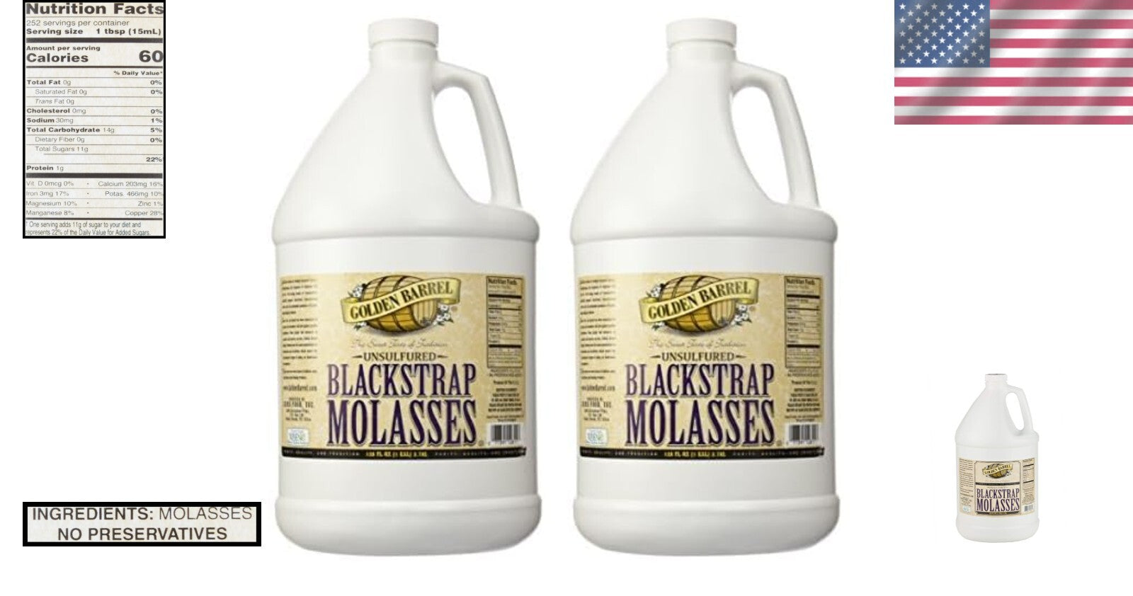 Bulk Unsulfured Blackstrap Molasses - 128 Fl Oz Jug Pack of 2 for Health Baking