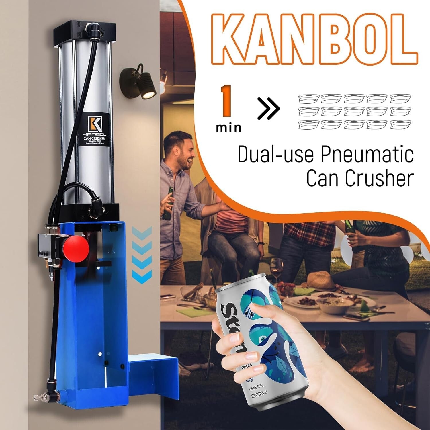 Pneumatic Aluminum Can Crusher: Automatic Ejection & Heavy-Duty Design in Blue