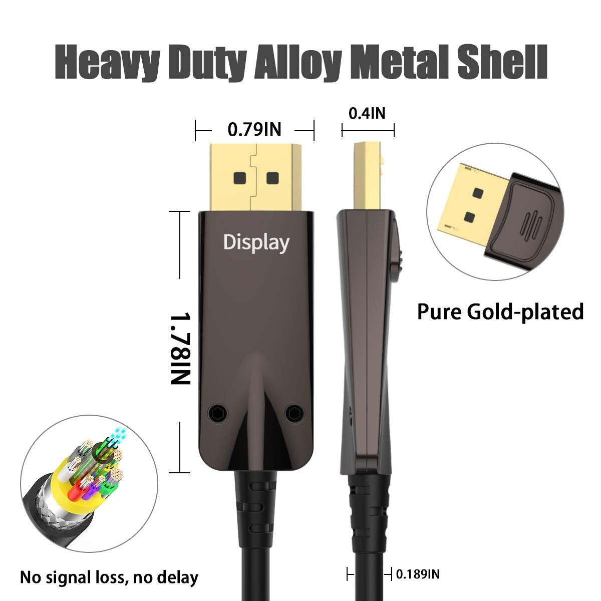 8K Fiber Optic DisplayPort Cable - 25ft, VESA Compatible, Heavy Duty Connector