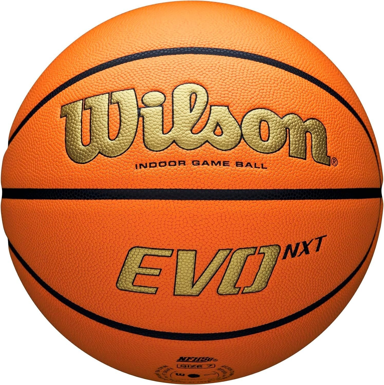 Elite NCAA Indoor Game Basketball - Size 7, Moisture-Managed Grip, Gold/Orange