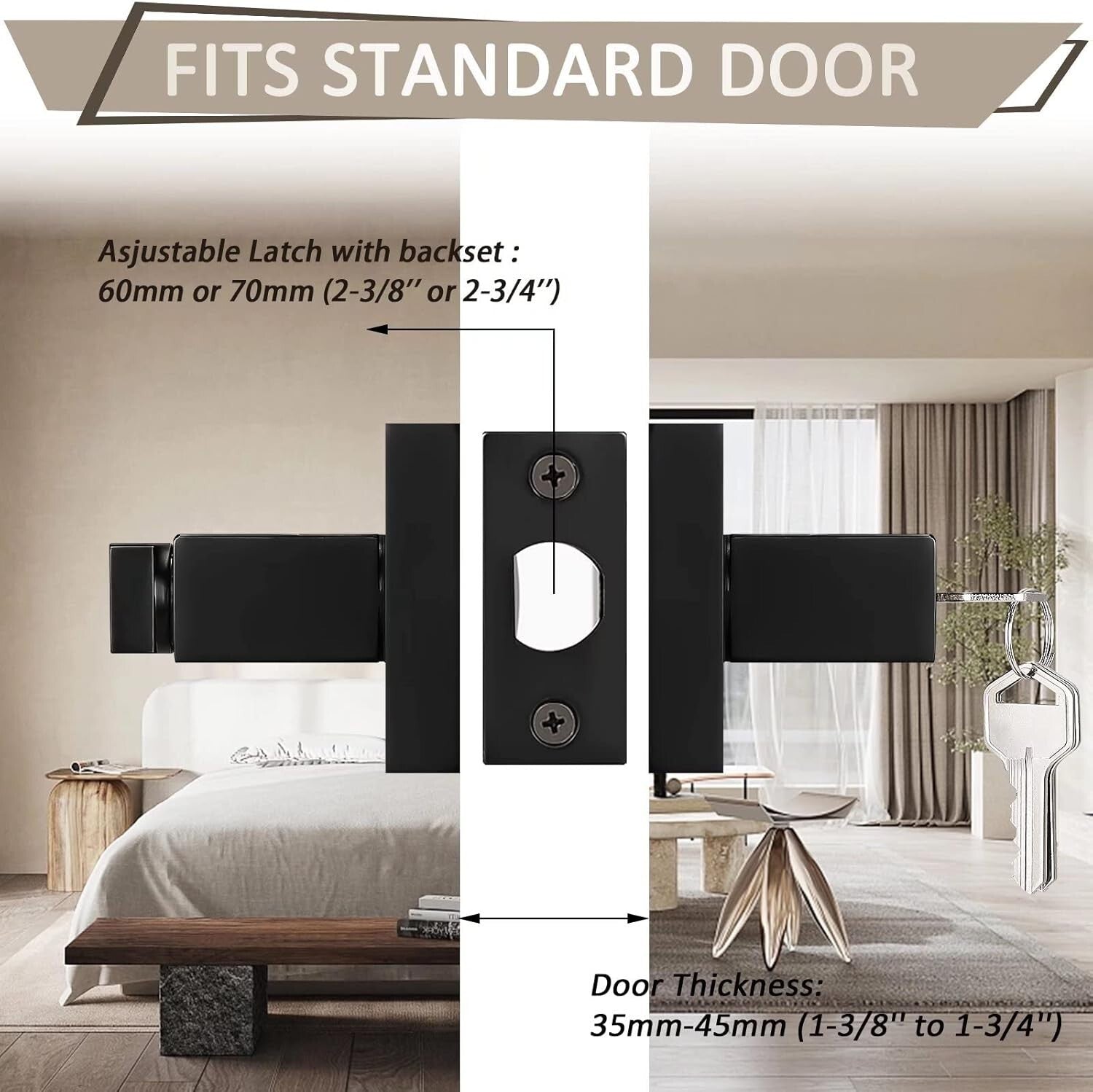 6 Pack Matte Black Keyed Alike Door Handles - Secure and Stylish Entry Solution