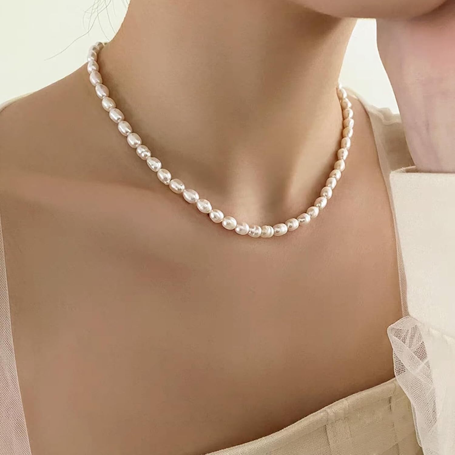 Dainty Pearl Choker Necklace - 4MM/6MM/8MM Adjustable Elegant Jewelry for Women