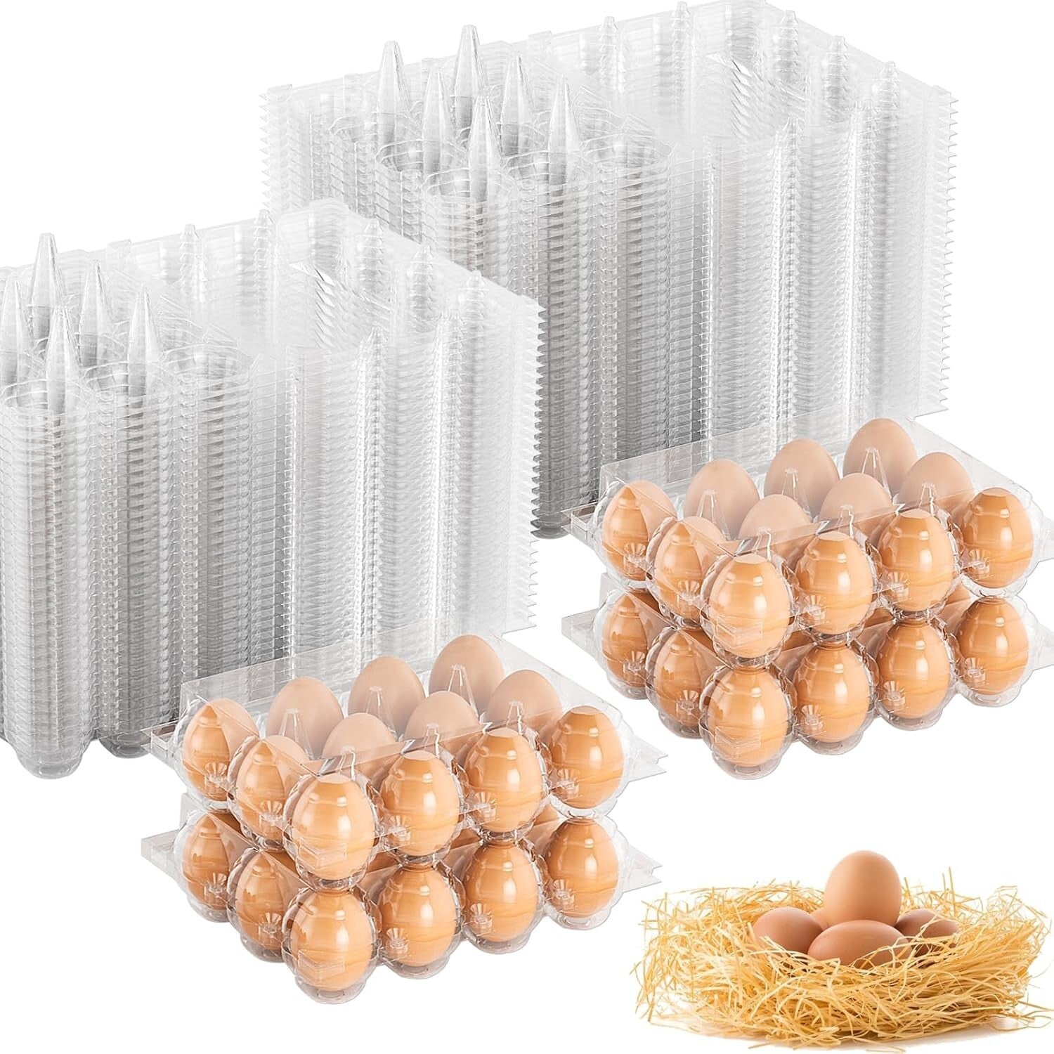 Bulk 100 Clear Plastic Egg Containers - Eco-Friendly & Reusable Storage Solution