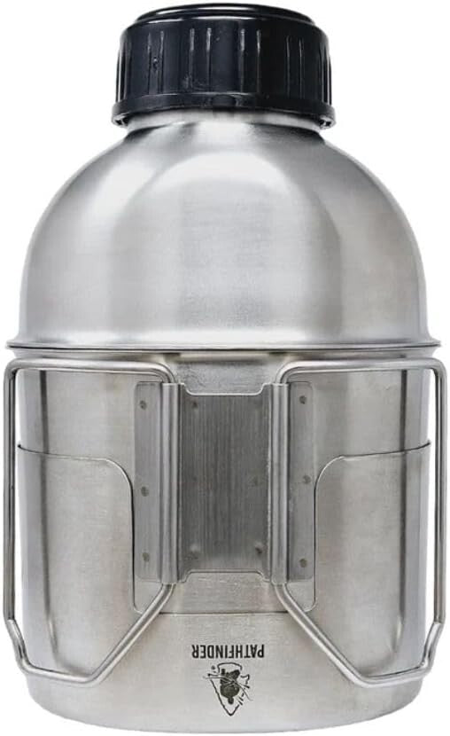 Durable Black Stainless Steel Canteen with Nesting Cup - Lightweight Cooking Set