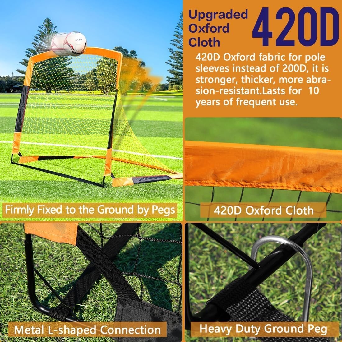 Eco-Friendly Backyard Soccer Goals for Kids | Age 6+ | (3x2.2, 5x3.6 FT)