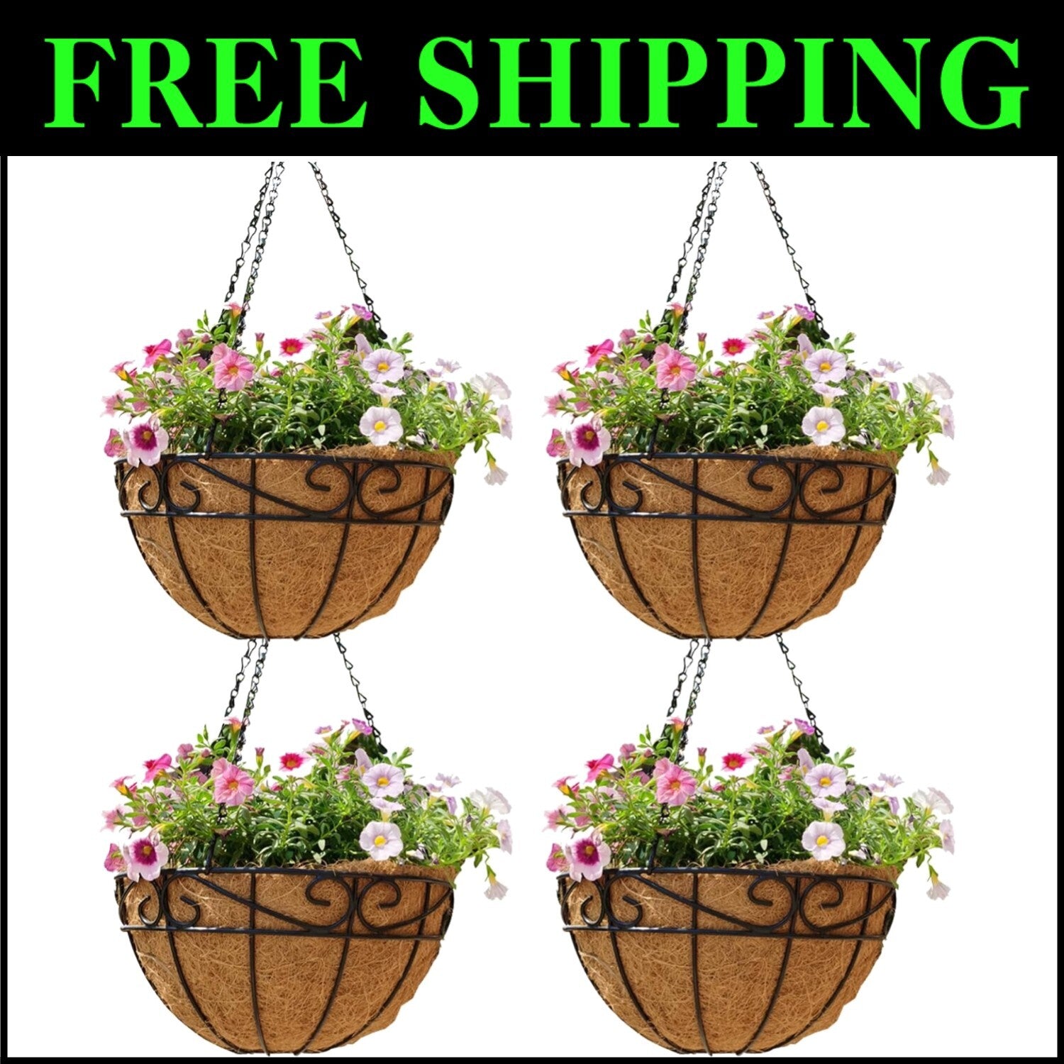 Versatile Hanging Planters - 14 Inch Metal Baskets for Garden and Porch Style