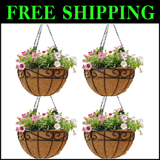 Versatile Hanging Planters - 14 Inch Metal Baskets for Garden and Porch Style