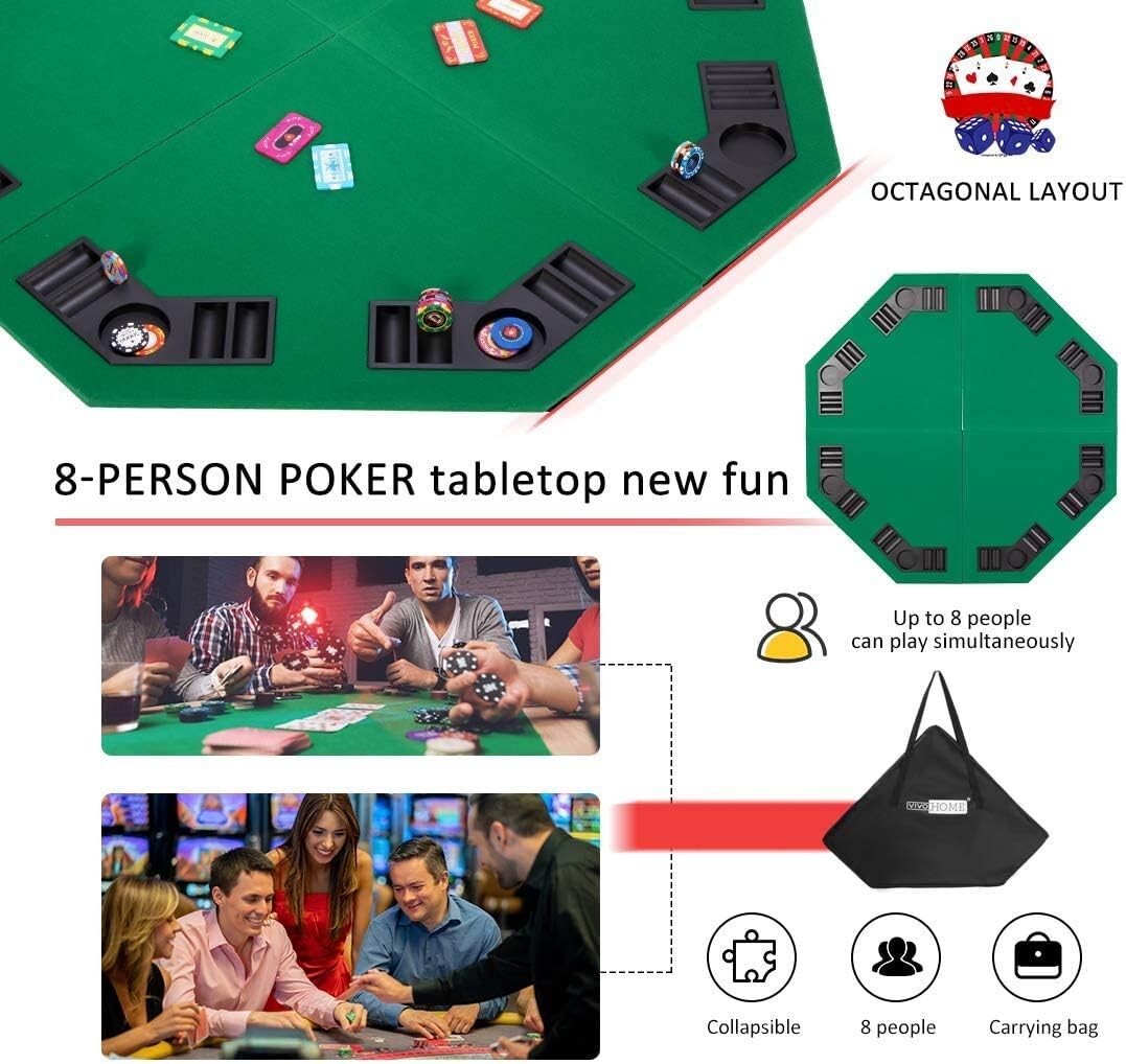 Durable 48-Inch Poker Table - Anti-Slip Mat for 8 Players with Drink Holders