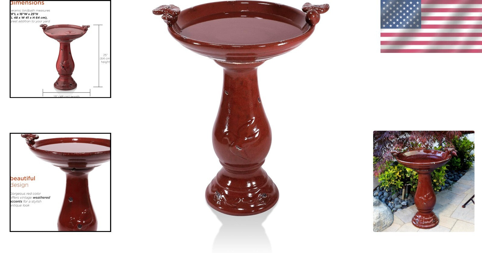 Antique-Style 25" Tall Outdoor Birdbath with 2 Figurines for Perfect Yard Accent