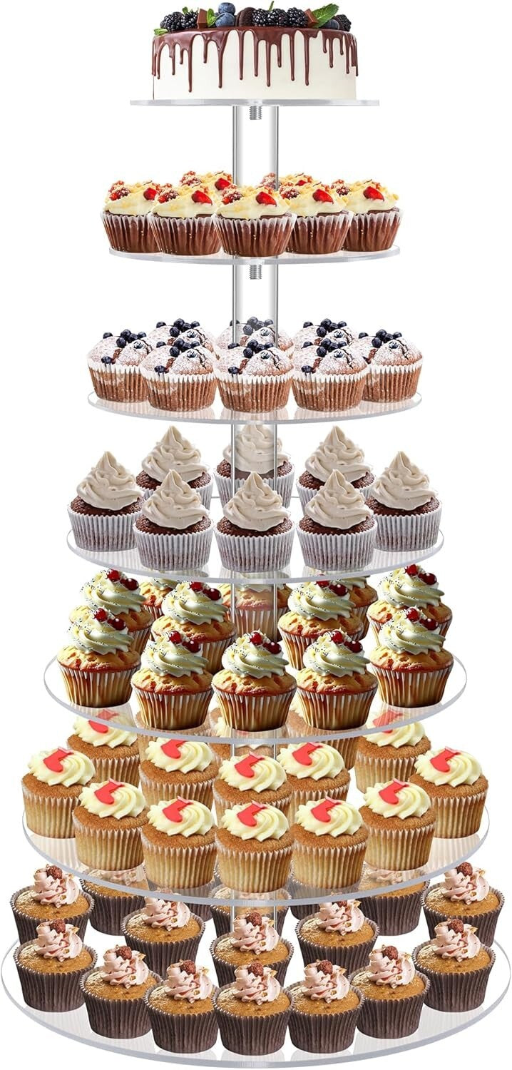 Elegant 7-Tier Acrylic Cupcake Stand - Clear Tower Display for Celebrations